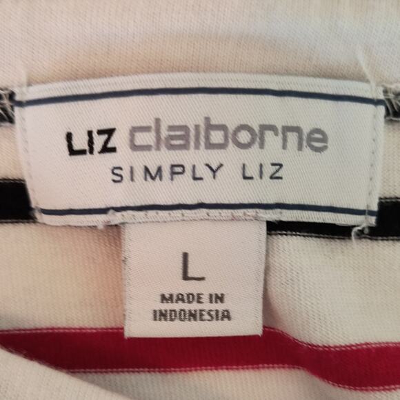 Liz Claiborne Striped Tee Women's Sz L Multicolor Long sleeve Boatneck pullover - Picture 2 of 11